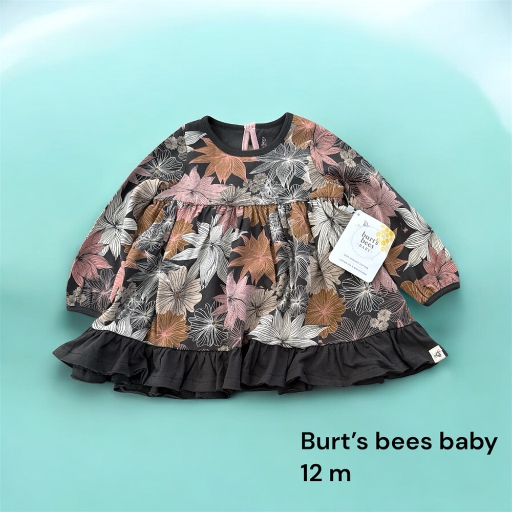 🐶❄️Burt's Bees Baby Floral Dress - Pink, Gray, Black